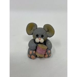 Vintage 1994 Suzi Little Blessings Handmade Clay Figurine Mouse Thread Spool